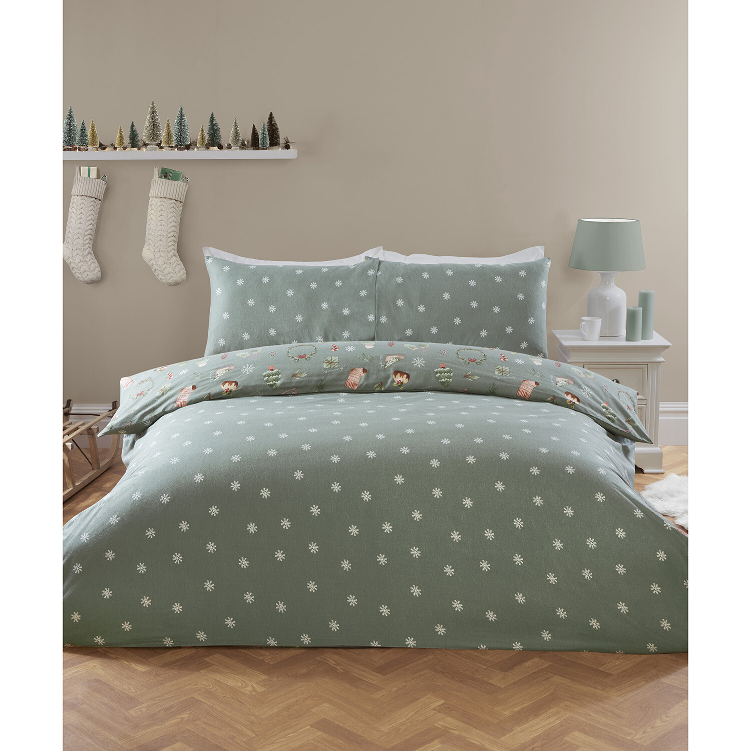 Winter Warmers Duvet Cover and Pillowcase Set - Green / King Image 2