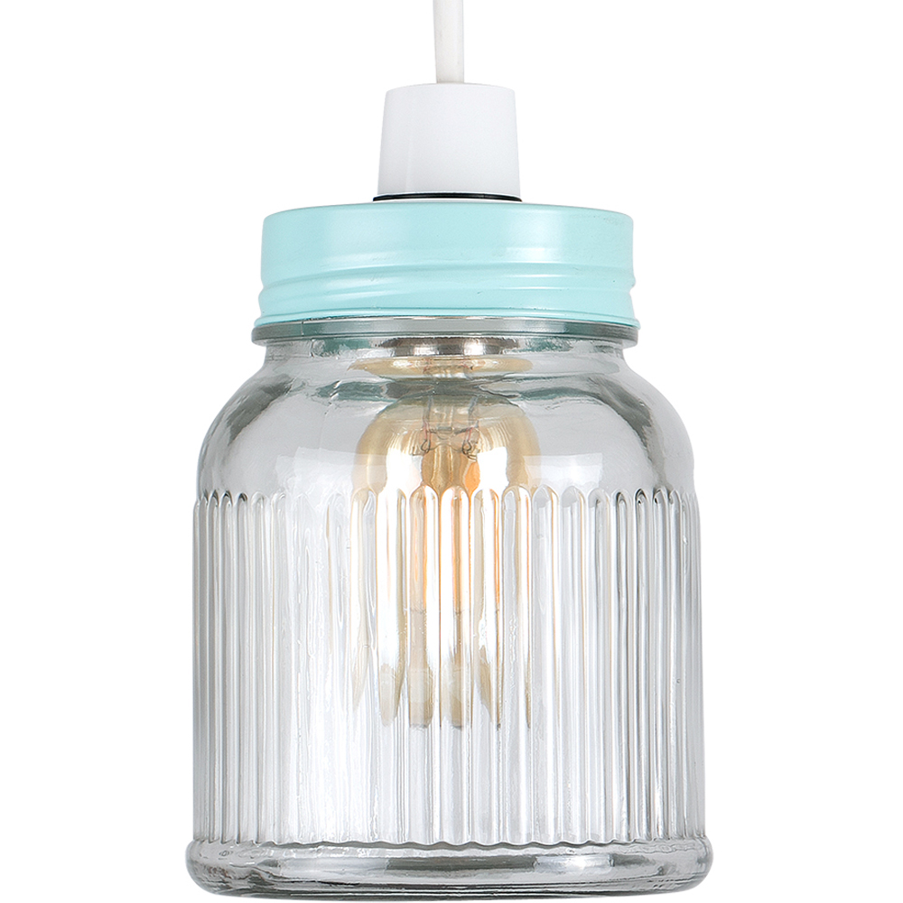 ValueLights Ribbed Glass Jar Duck Egg Blue Pendant Lamp Shade Image 1