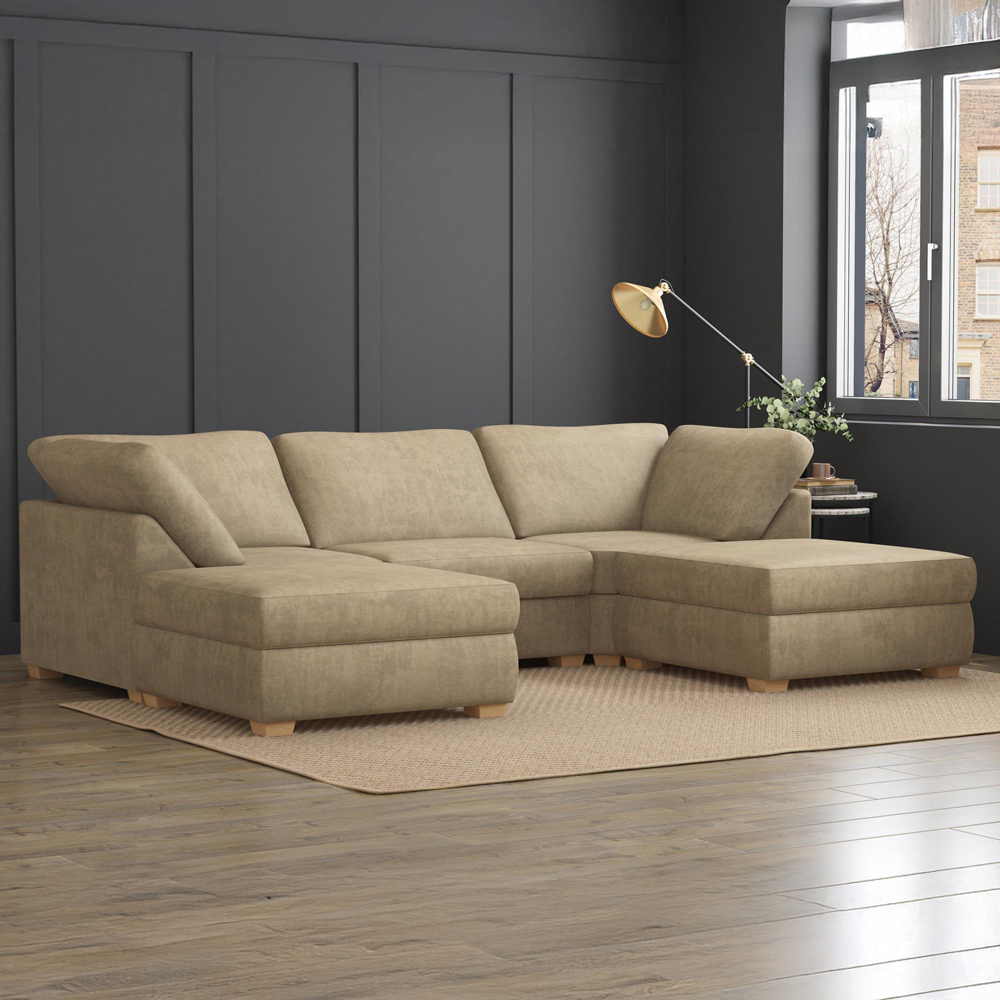 Nestle 5 Seater Mink Plush Velvet Fixed Back U-Shape Sofa Image 6