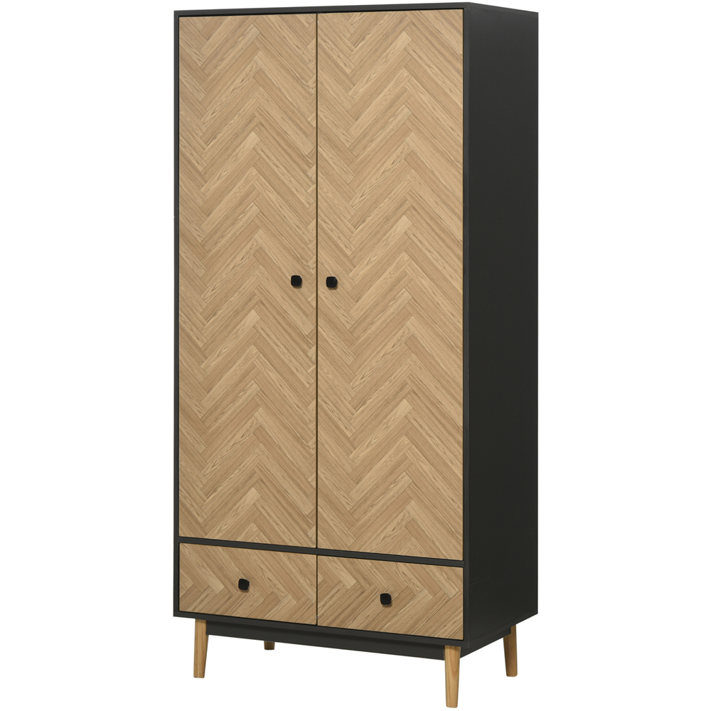 Portland 2 Door 2 Drawer Natural Wood and Black Wardrobe Image 2