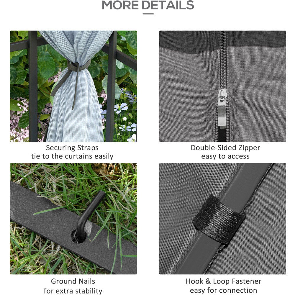 Outsunny 3 x 3m Grey Steel Frame Patio Gazebo with Mesh Sidewalls Image 6