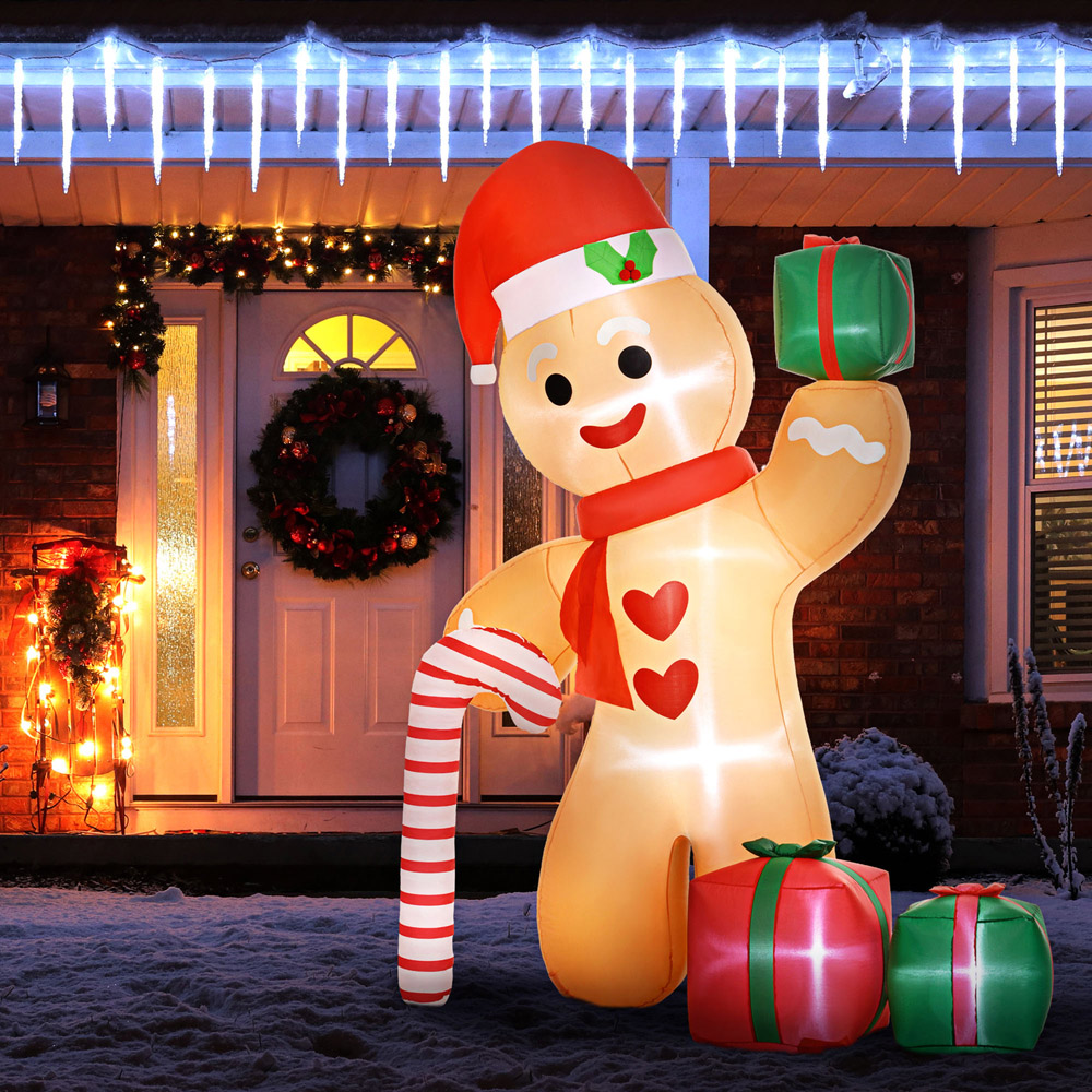 Everglow LED Inflatable Gingerbread Man with Candy Cane Christmas Decoration 8ft Image 3