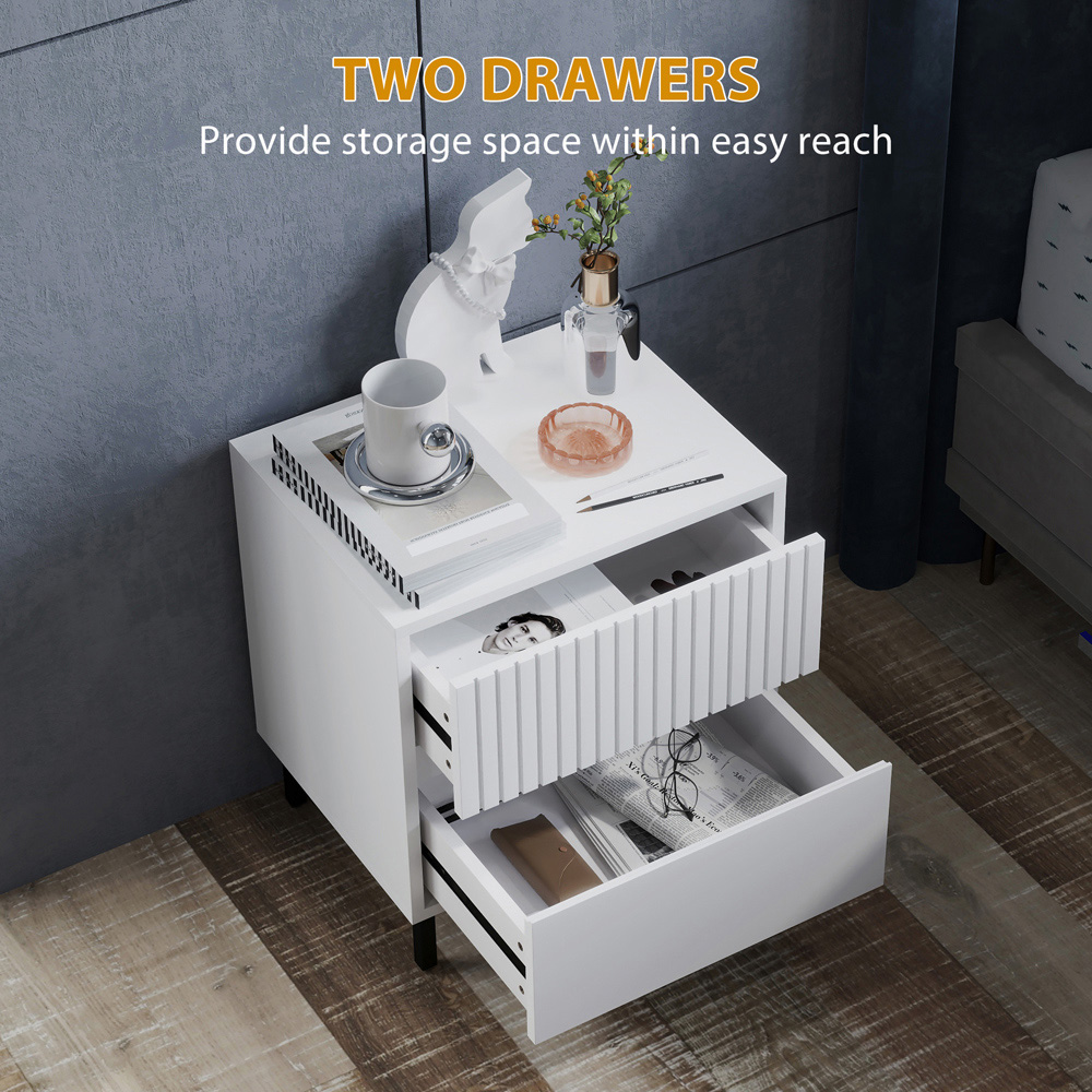 Portland 2 Drawer White Bedside Table Image 8