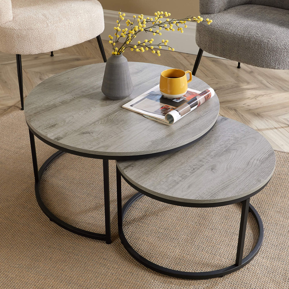 Home Source Grey Round Nest of Tables Set of 2 Image 3
