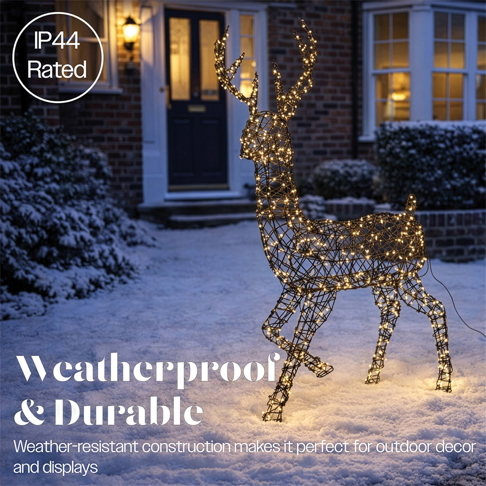 Xmas Haus 351 Warm White LED Brown Rattan-Effect Metal Deer Christmas Decoration 145cm Image 4
