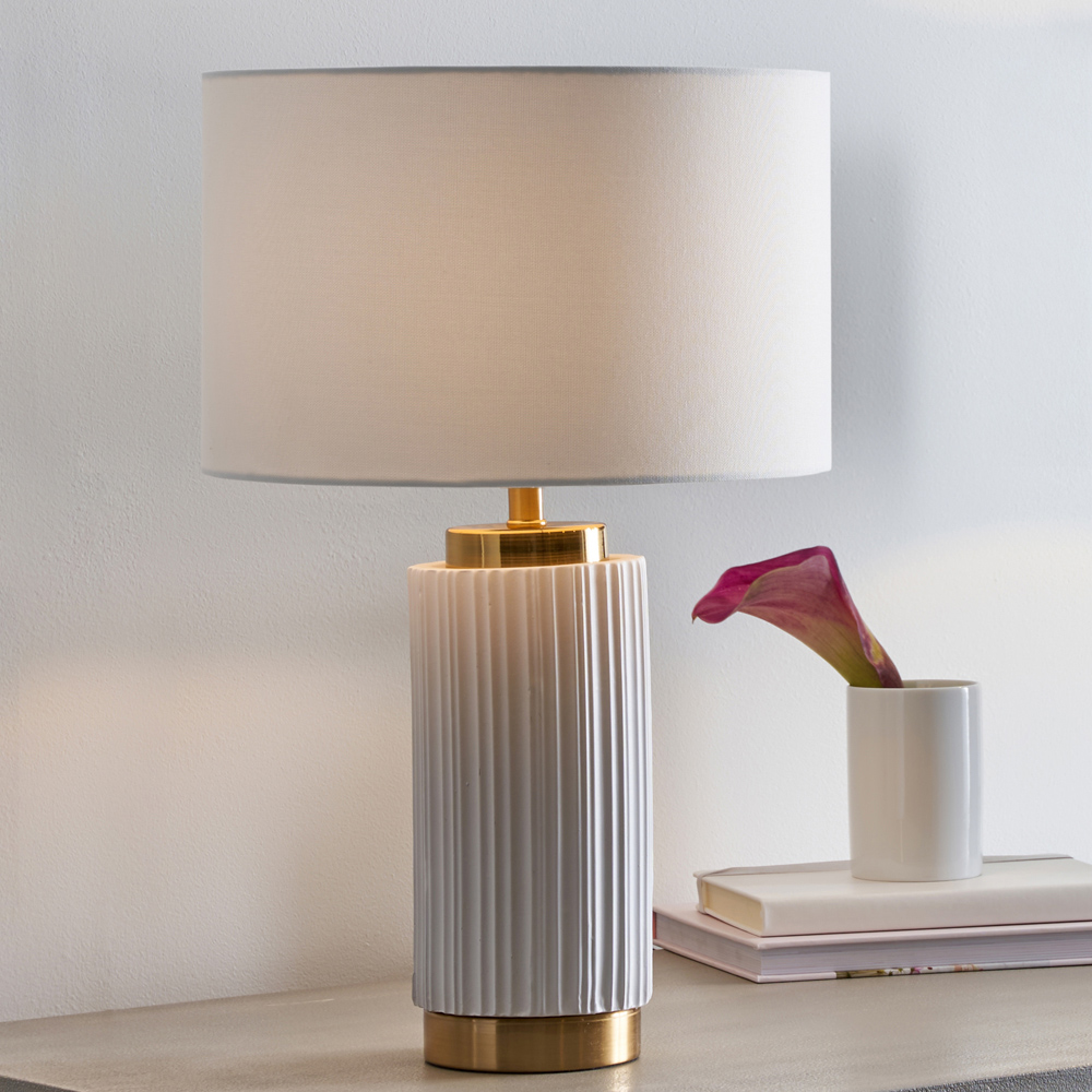 Pacific Lifestyle Ionic White Textured Ceramic and Gold Metal Table Lamp Image 2