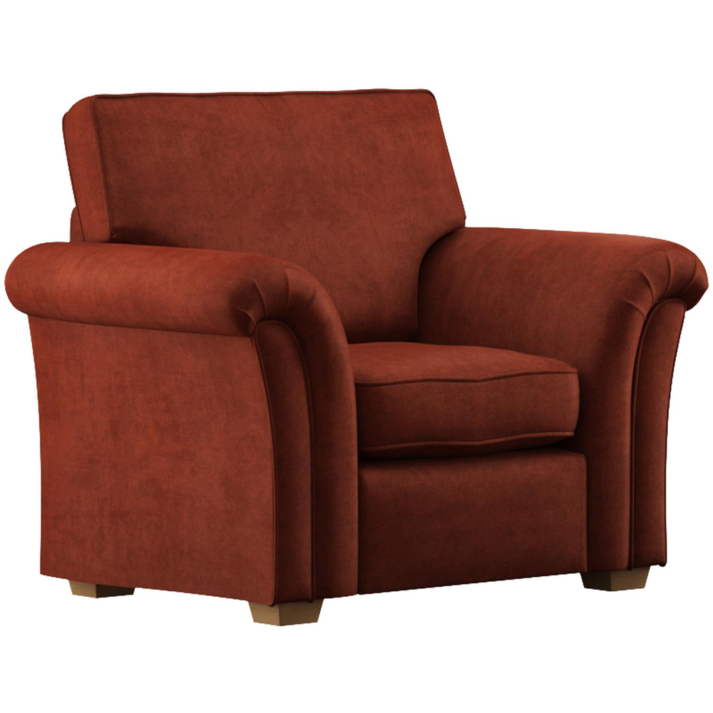 Castleacre Marmalade Plush Velvet Fixed Back Armchair Image 2
