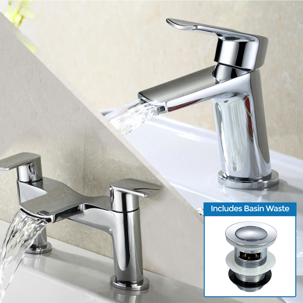 Nes Home Wilpa Chrome Basin Mixer Tap with Bath Filler Tap with Waste Image 2