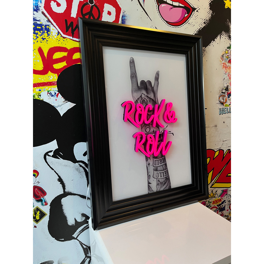 Splashbax Rock And Roll Black Premium Gallery Frame LED Neon Wall Art Image 5