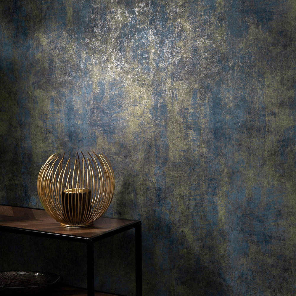 Elle Decoration Metallic Concrete Blue Vinyl Wallpaper by Erismann Image 4