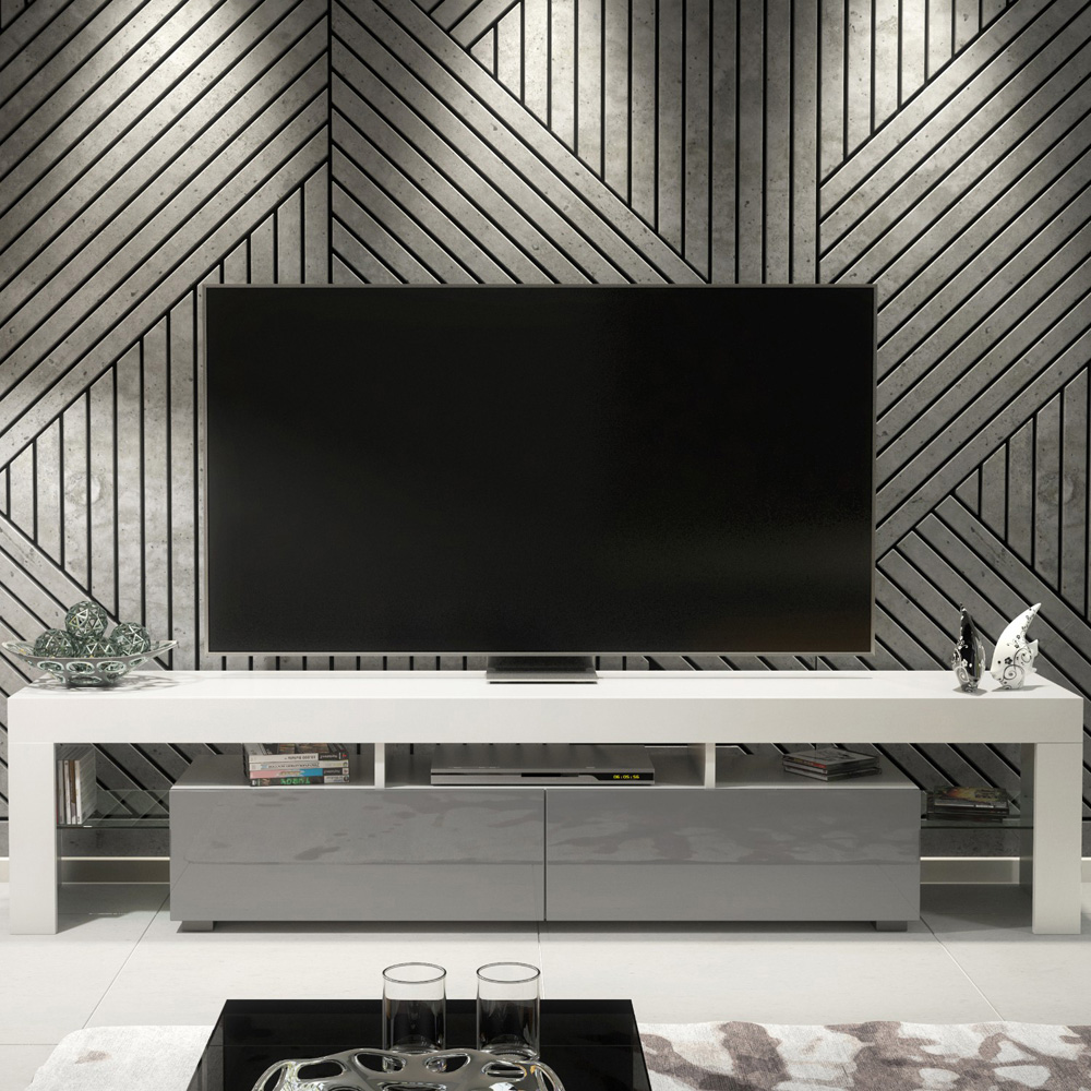 Creative Furniture Nova White and Grey Gloss 2 Door 3 Shelf TV Unit Image 4