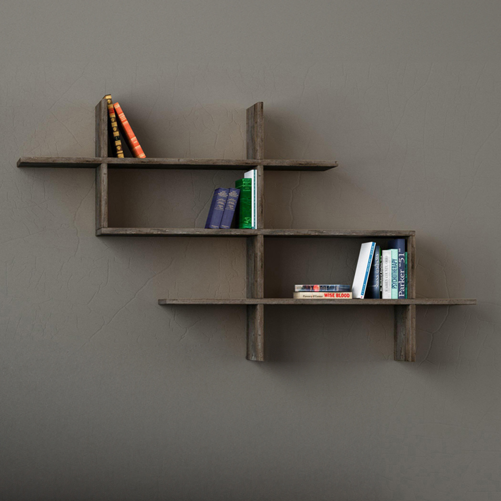 Decortie Halic 3 Shelf Dark Coffee Wall Mounted Bookcase Image 1