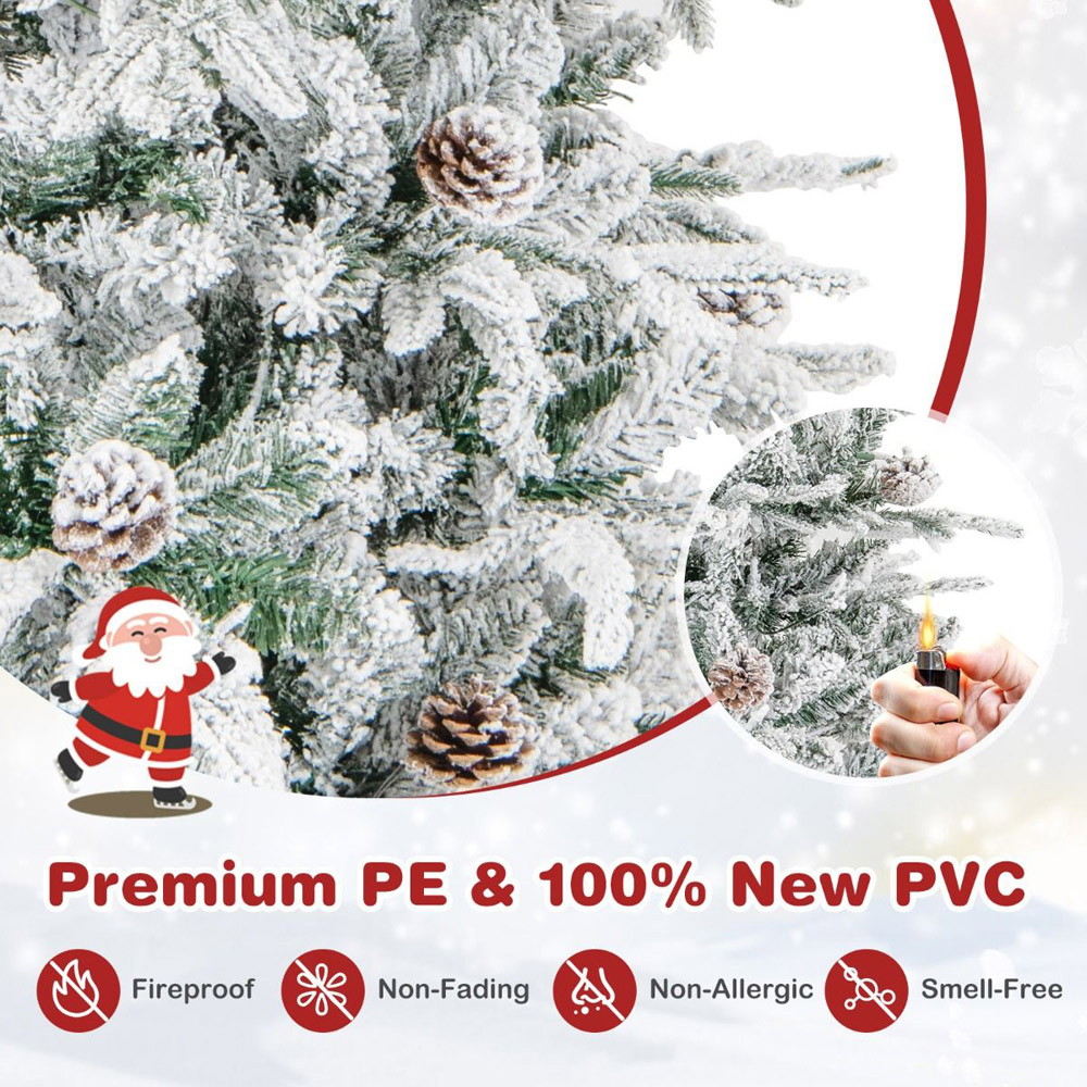 Costway Pre Lit White Flocked LED Artificial Christmas Tree with Natural Pine Cone 6ft Image 6
