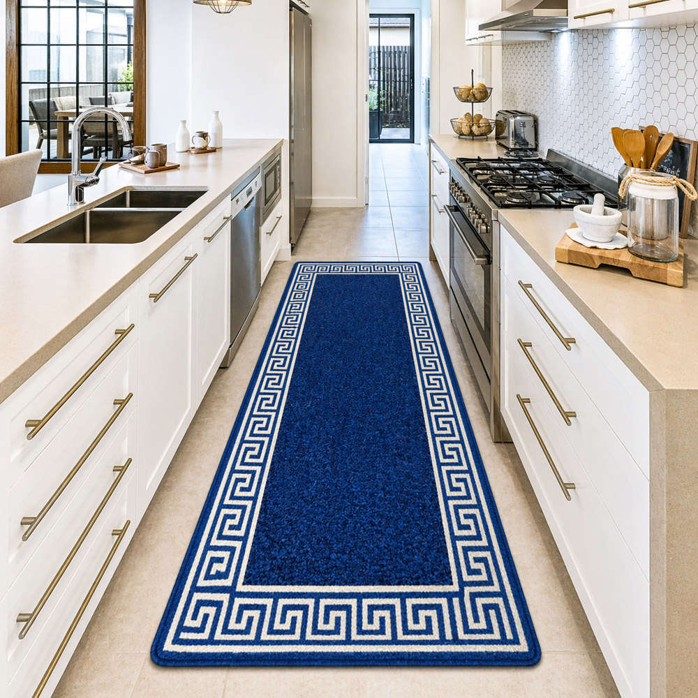 Smart Living Greekey Blue and Cream Gel Back Non-Slip Door Mat 50 x 80cm Image 2