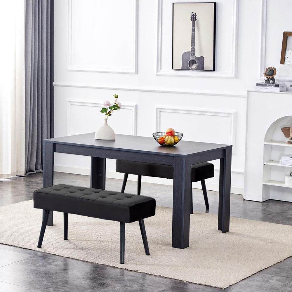 Portland 4 Seater Wooden Dining Bench Set Grey and Black Image 5