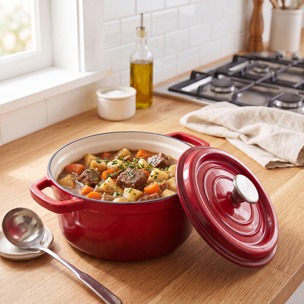 Living and Home Gradient Red Enamelled Cast Iron Dutch Oven Pot 5L Image 7