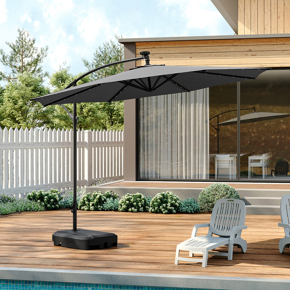 Living and Home Dark Grey Solar LED Crank Lift Parasol with Fillable Base 3m Image 5