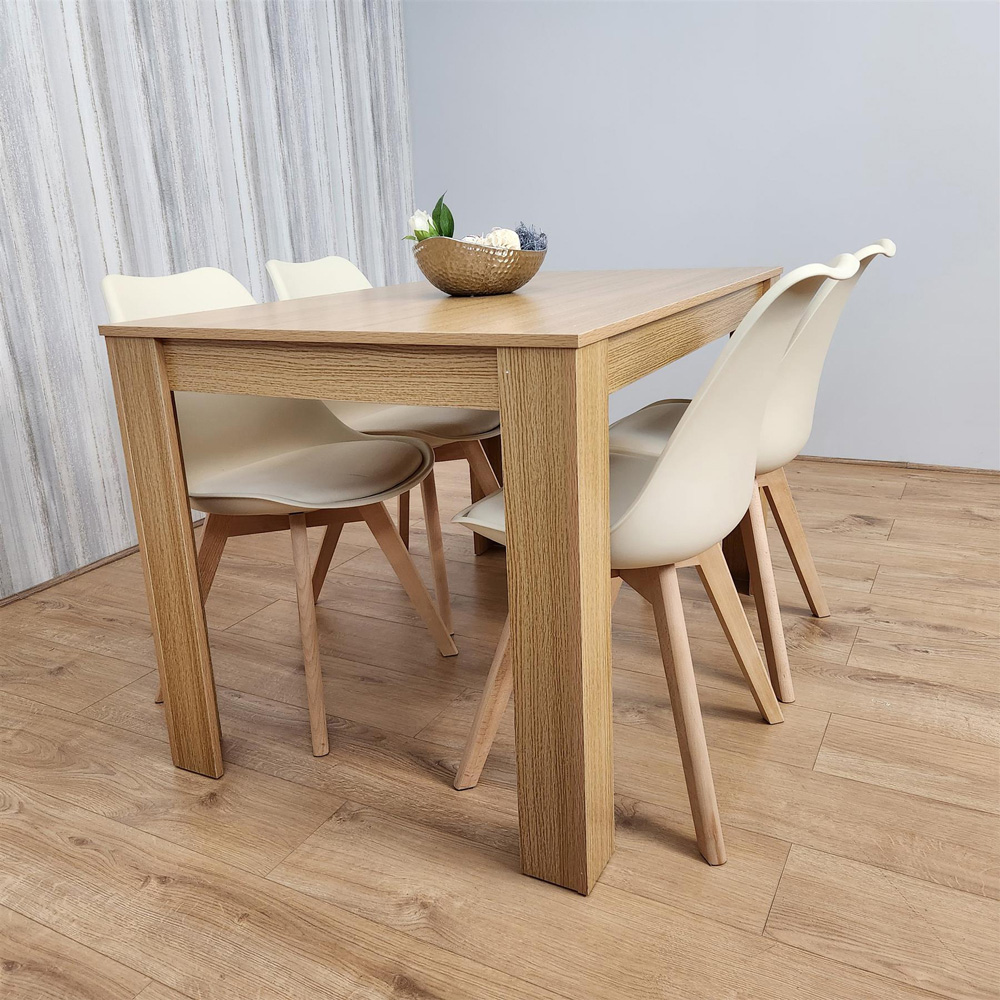 Portland 4 Seater Square Leather Dining Table Set Oak Effect and Cream Image 4