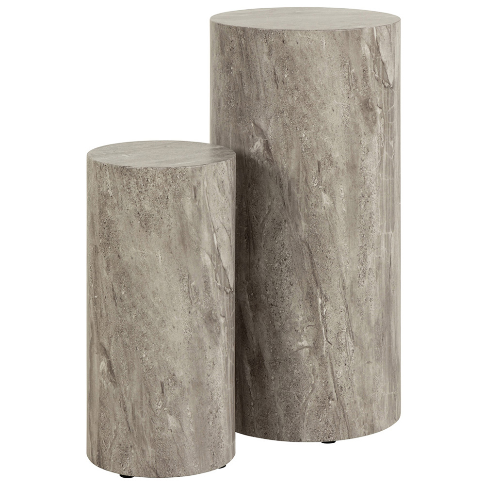 Florence Dice Grey Marble and River Rough Paper Effect Round Pedestal Set of 2 Image 2