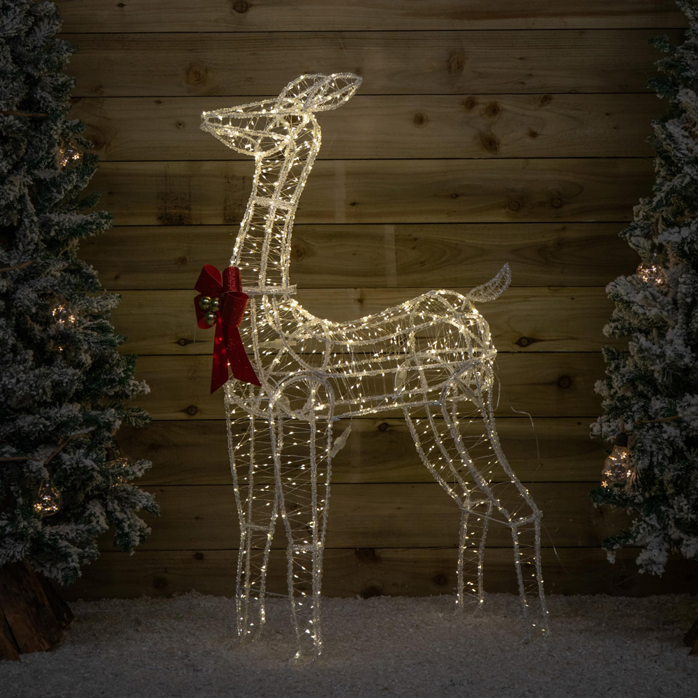 Samuel Alexander 880 Warm White LED Light-Up Acrylic Deer Christmas Decoration with Red Bow 124cm Image 3