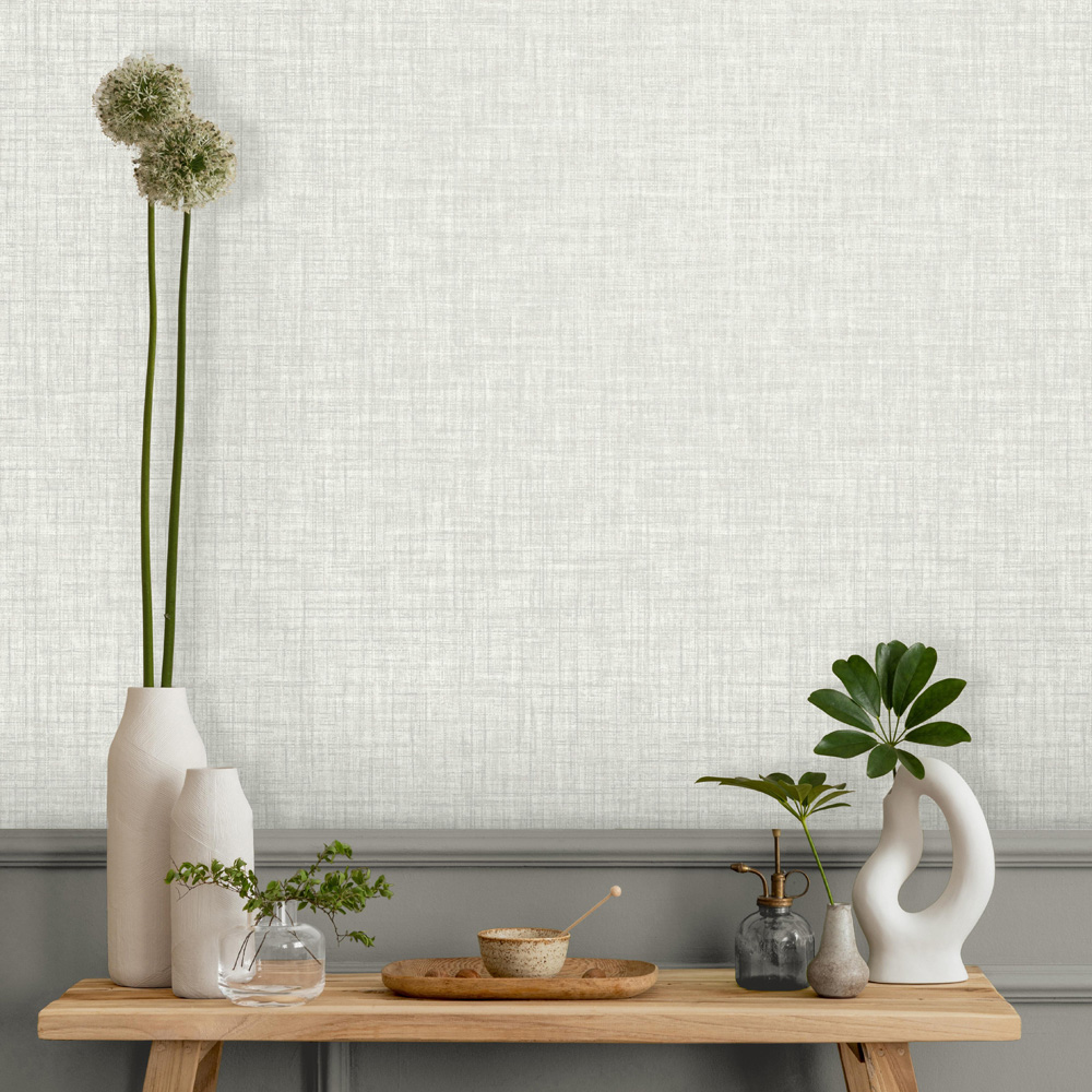 Crown Lynford Texture Fabric Effect White Wallpaper Image 2