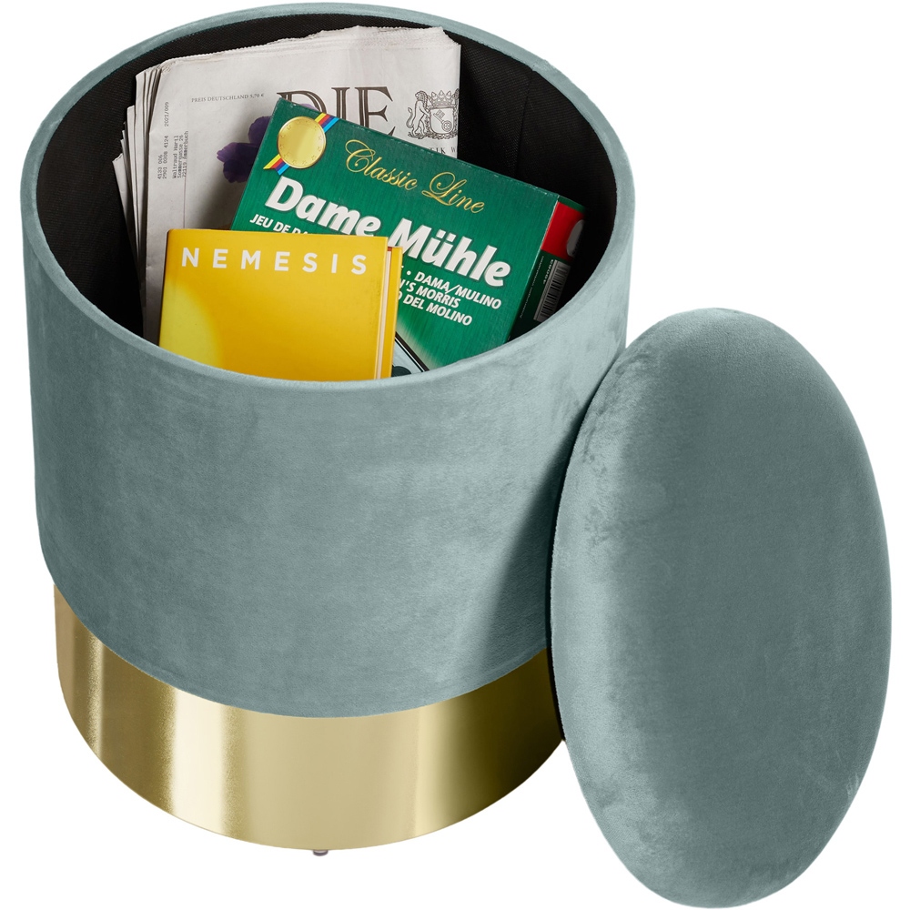 tectake Sarina Turquoise Velvet Look Padded Round Stool with Storage Image 4