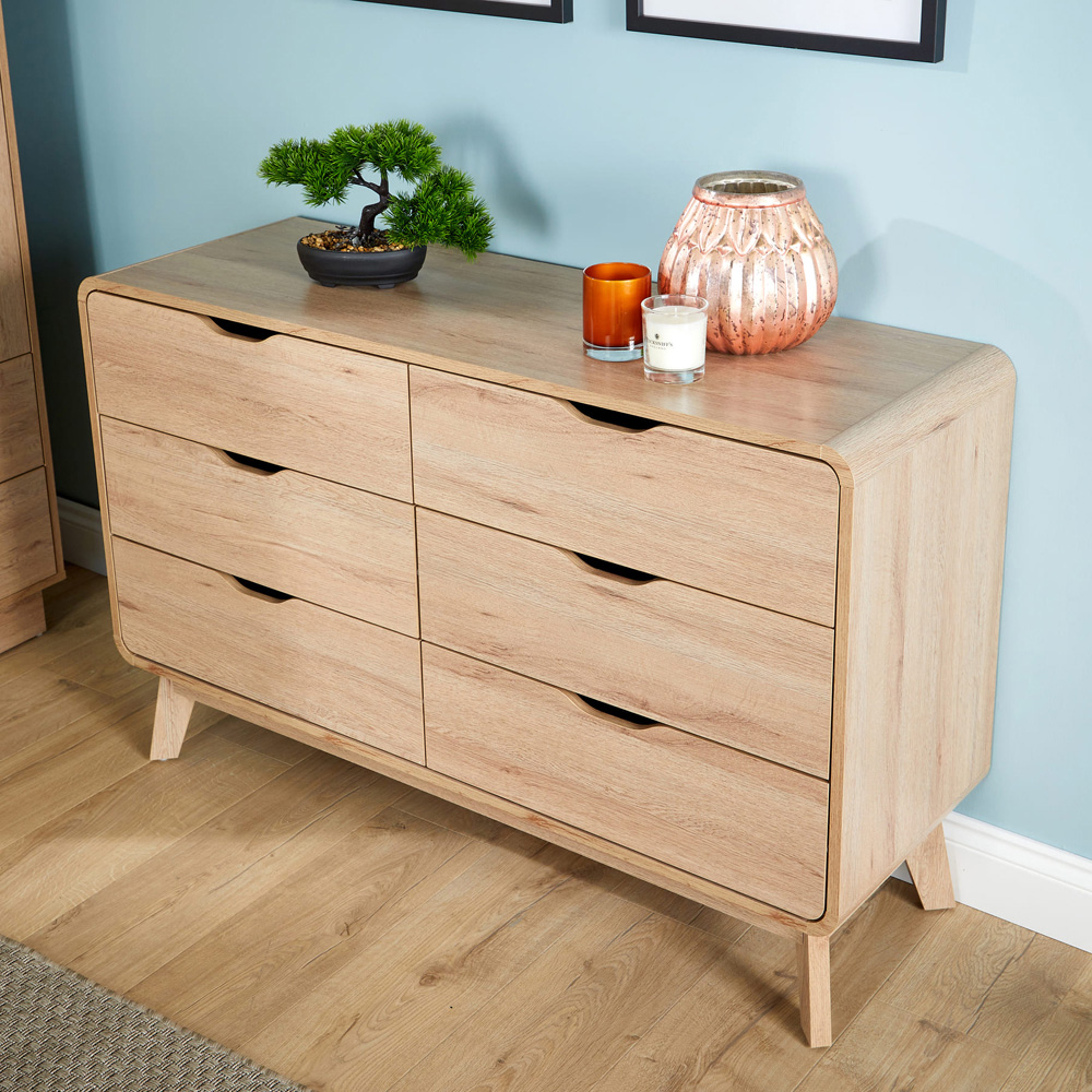 Home Source 6 Drawer Rustic Effect Wide Chest of Drawers Image 4