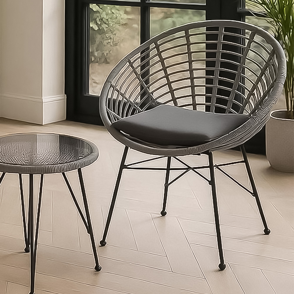 Home Republic Venice 2 Seater Grey Rattan Curved Garden Bistro Set with Cushion Image 2