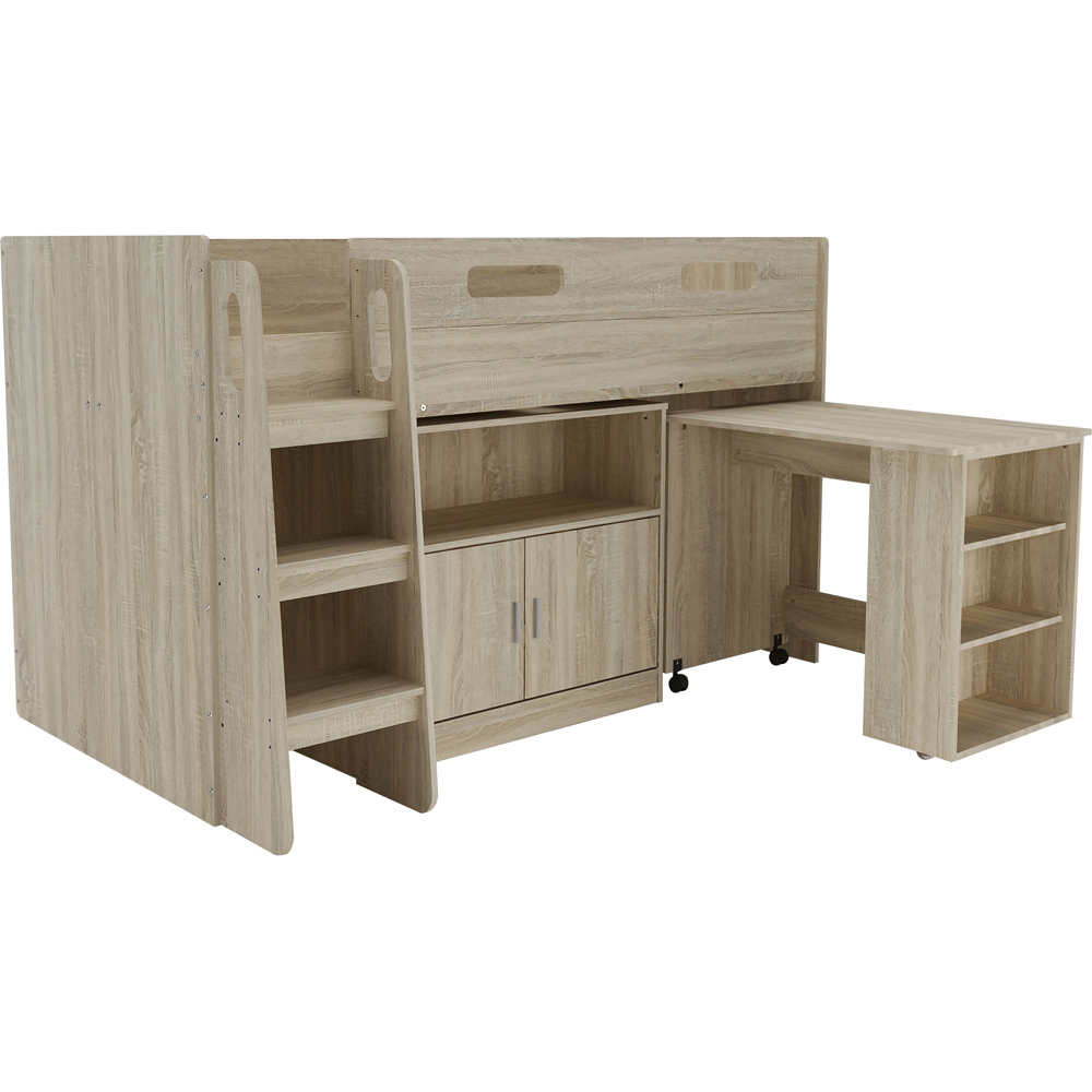 Kidsaw Oak Mid Sleeper Cabin Bed with Desk Cupboard and Storage Image 2
