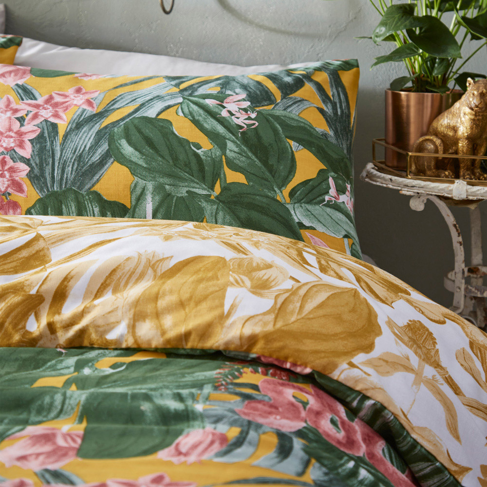furn. Medinilla Double Mustard Tropical Duvet Cover Set Image 3
