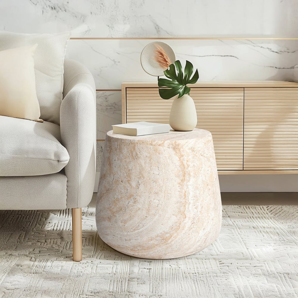 Desser Pisa Travertine Effect Tapered Round Side Table Image 6