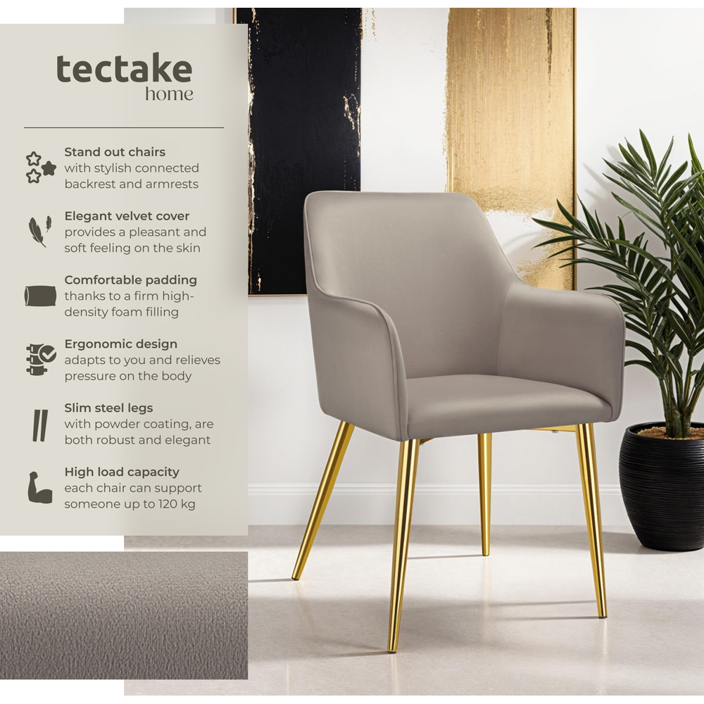 tectake Avane Set of 2 Taupe Velvet Look Padded Dining Chair Image 3