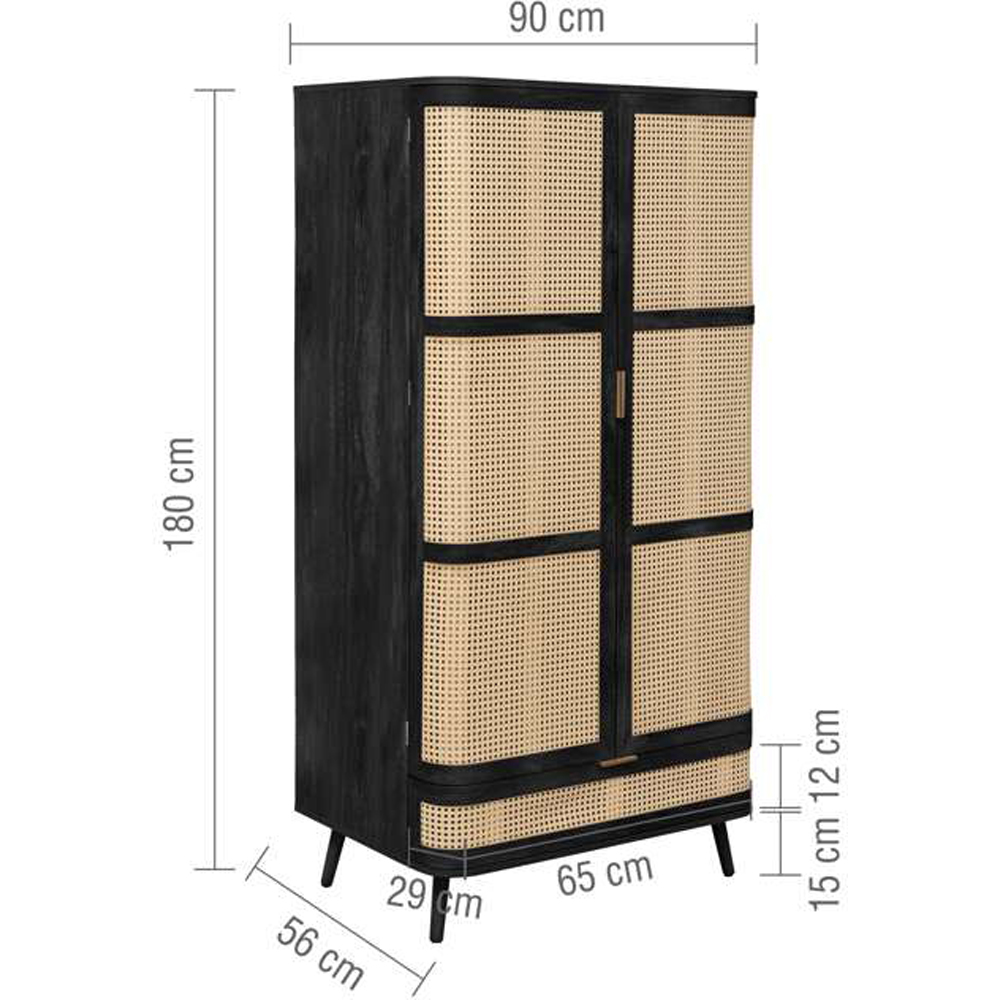 Birlea Noah 2 Door Single Drawer Black Rattan Wardrobe Image 9