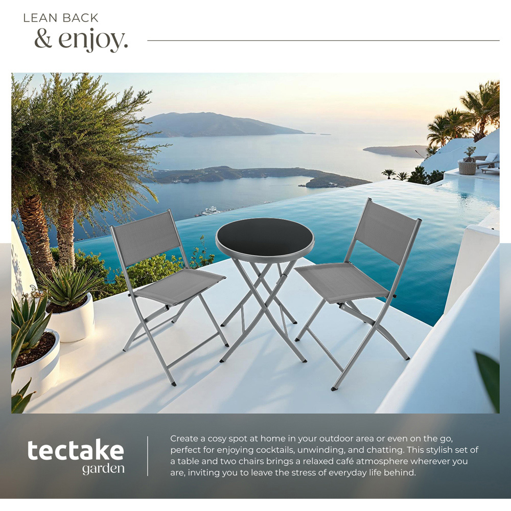 tectake 2 Seater Grey Foldable Bistro Set Image 4