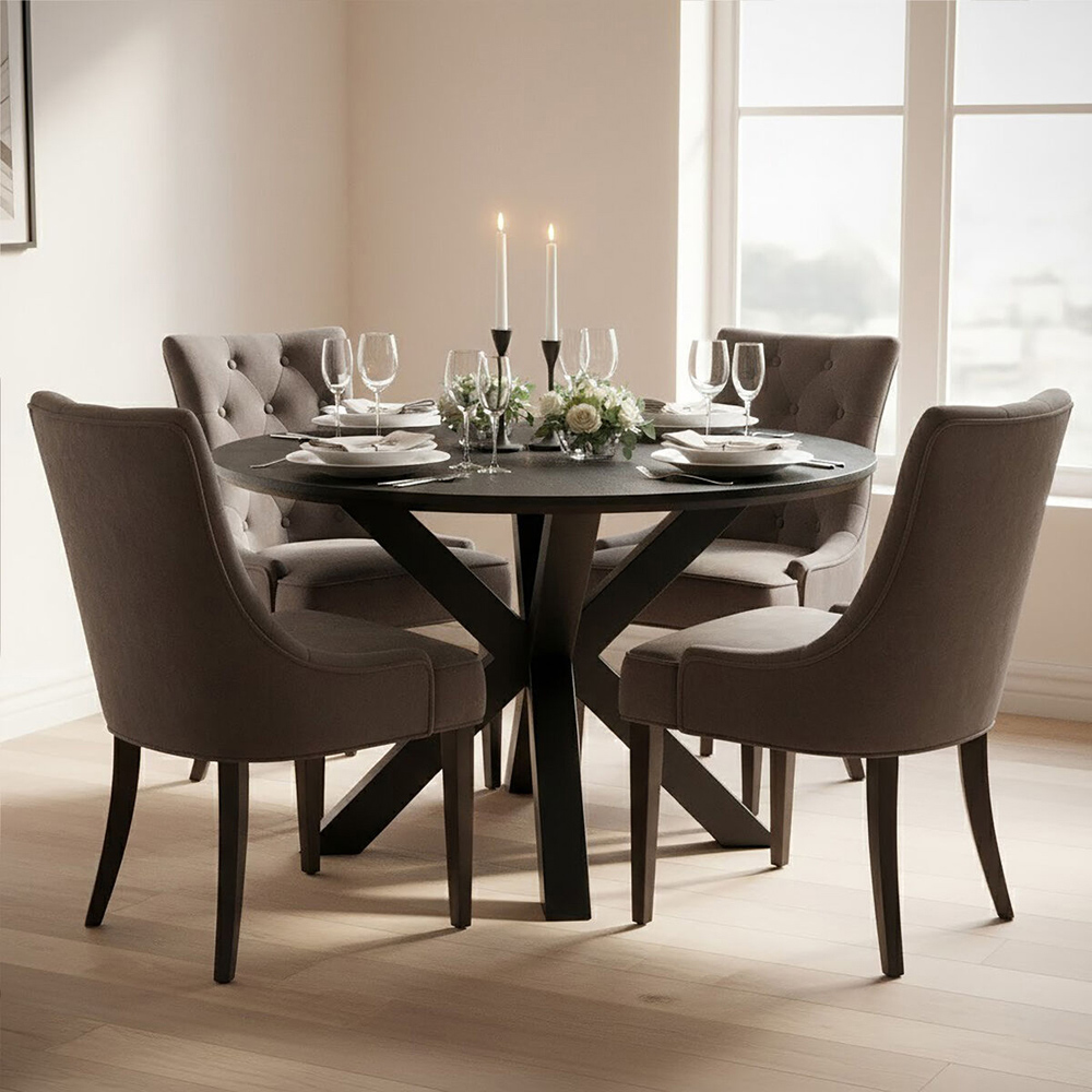 Premier Housewares Black Wood Finish 4 Seater Dining Table with Metal Legs Image 4