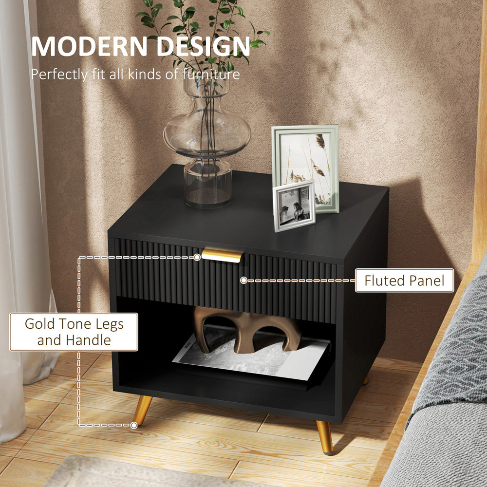 Portland Single Drawer Single Shelf Black Bedside Table Image 8