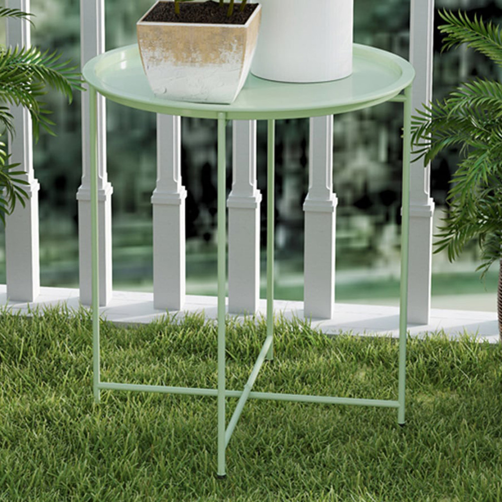Outsunny Green Round Garden Side Table with Removable Tray Image 1
