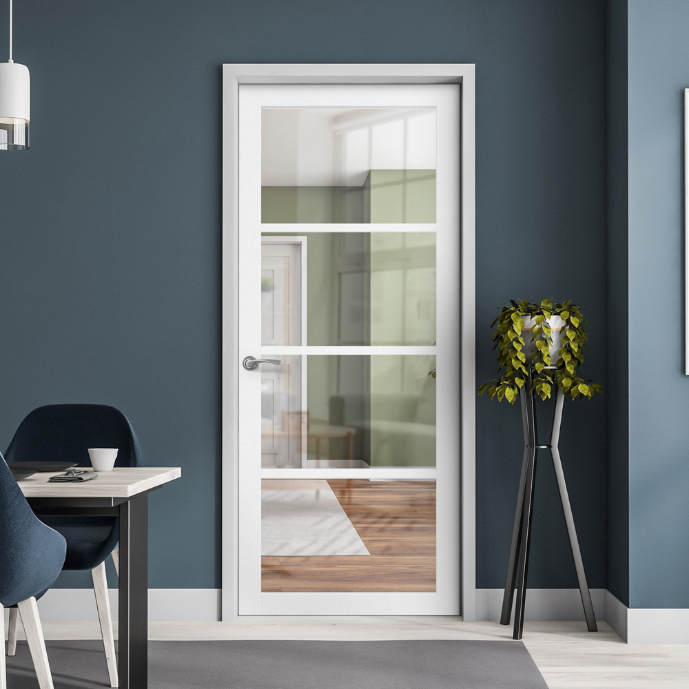 White Primed Industrial 4 Light Clear Glass Door 1981 x 610 x 35mm Image 2