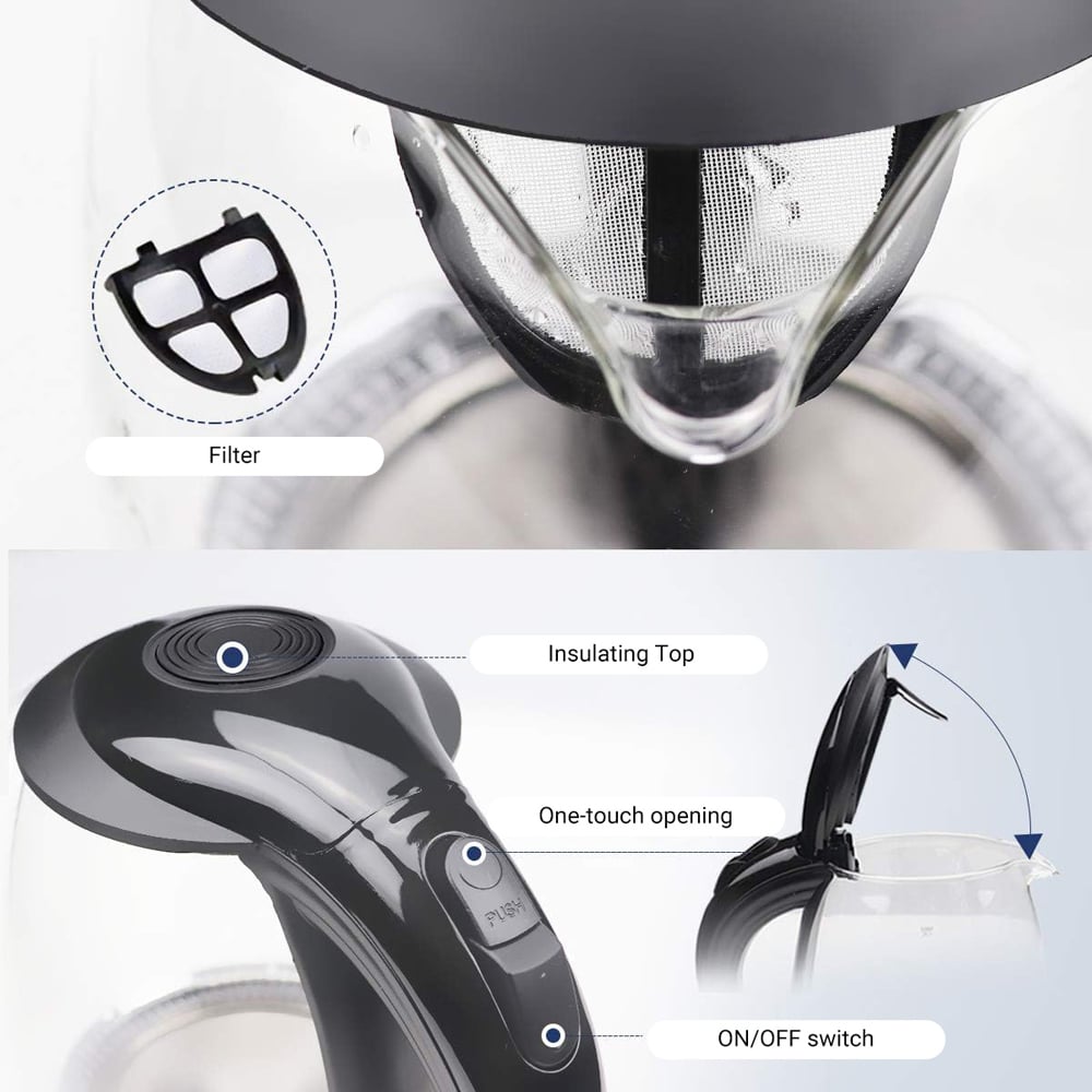 ExtraStar NHHB1748 1.7L Borosilicate Glass Cordless Electric Kettle with LED Indicator Light Image 4