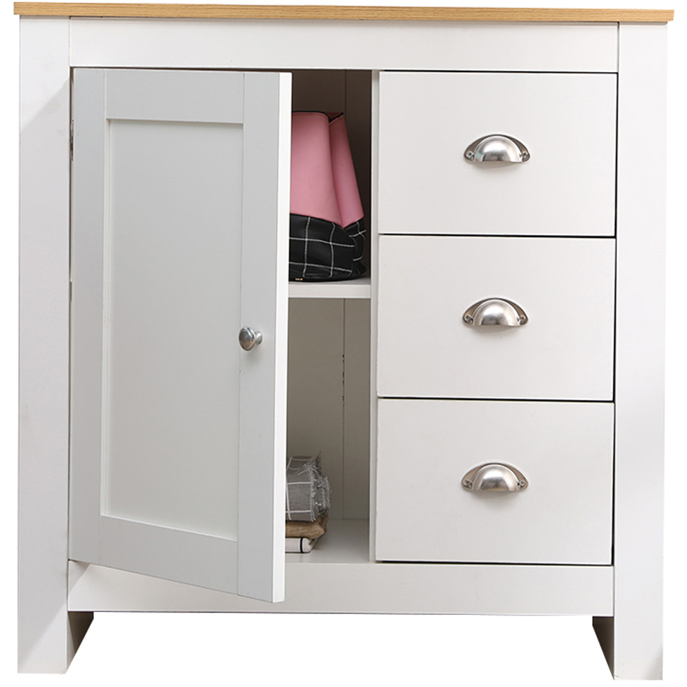 FurnitureHMD Single Door 3 Drawer White and Oak Effect Wooden Cupboard Image 3