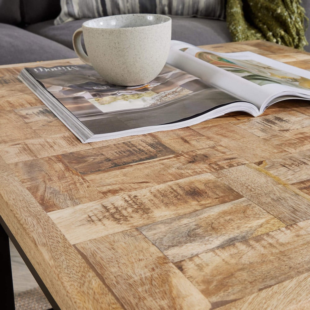 Home Source Reno Mango Wood and Metal Square Nest of Tables Set of 2 Image 3