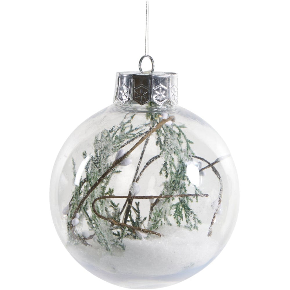 Set of 6 Mistletoe Cottage Baubles Green and Clear Image 3