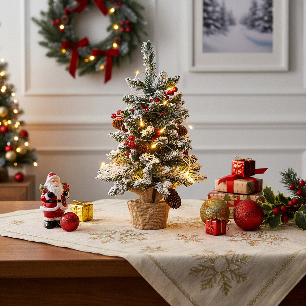 Living and Home Snow-Frosted Tabletop Artificial Christmas Tree 1.8ft with String Light Image 7