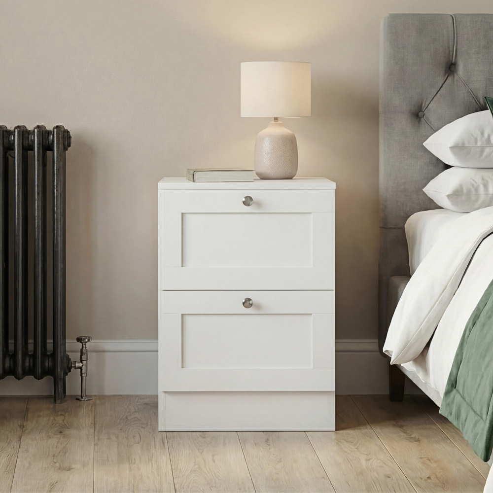 VIDA DESIGNS Altino 2 Drawer White Shaker-Style Bedside Chest Image 4