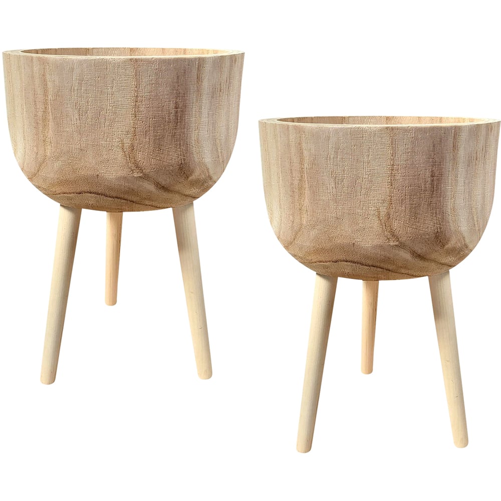LECHUZA Hortico Gaia Wooden Round Indoor Plant Pot 43 x 29cm 2 Pack Image 1