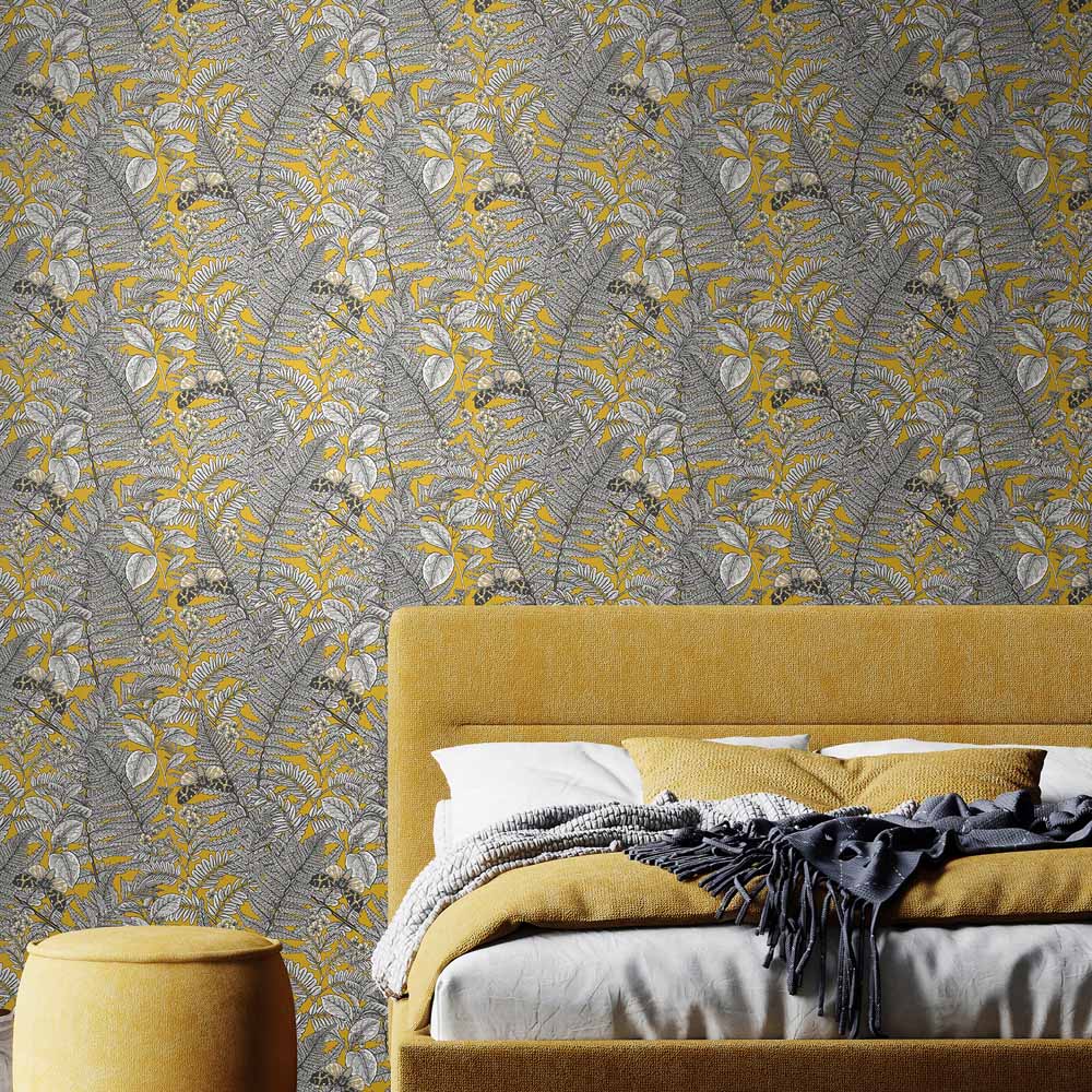 Hoopla Walls Wild Ferns Mustard Non Woven Wallpaper Image 2