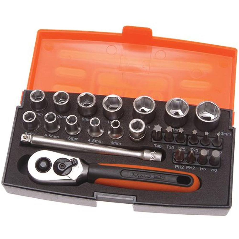Bahco SL25 25 Piece 1/4 inch Square Drive Socket Set with Metric Hex Profile and Bits Holder Image 4