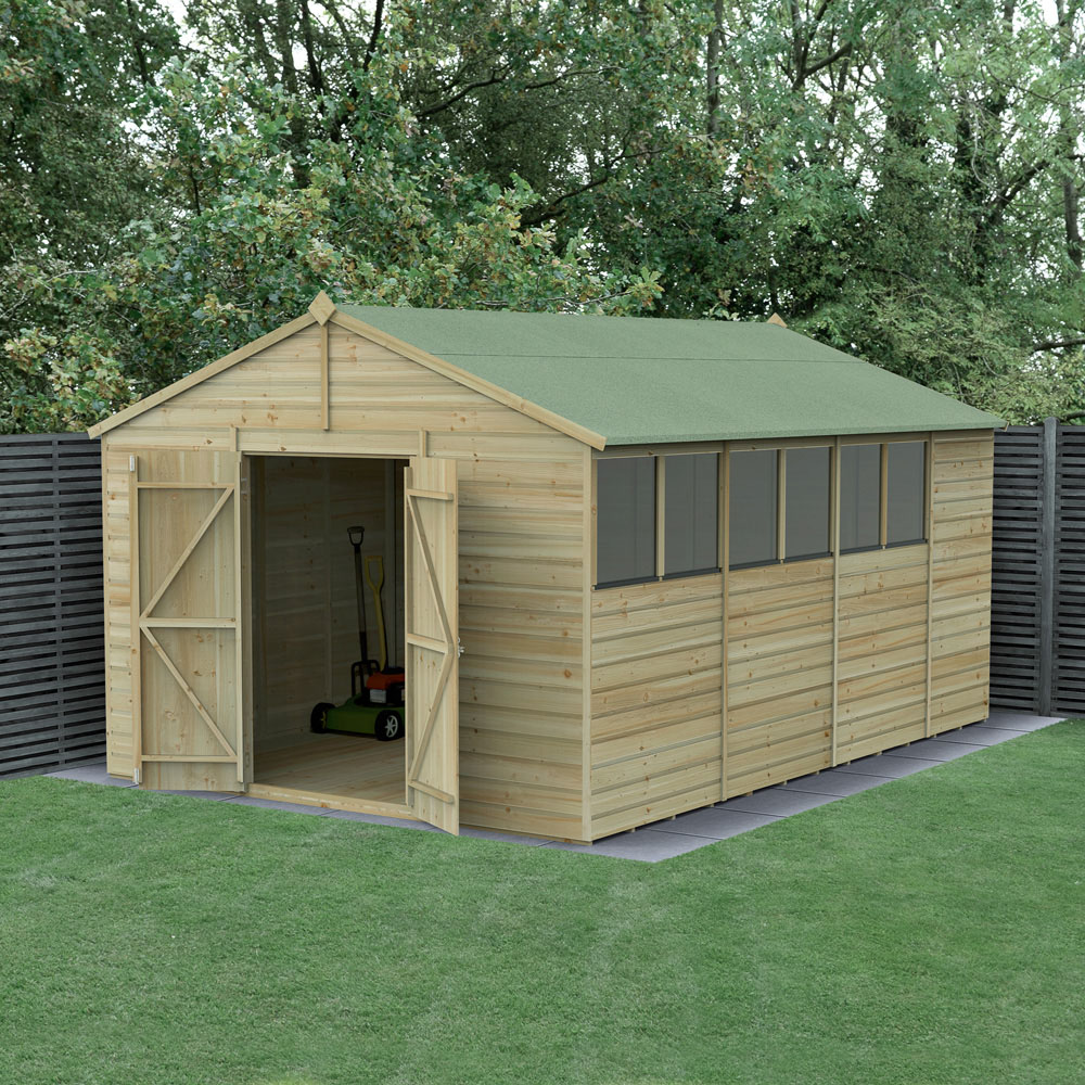 Forest Garden Beckwood 10 x 15ft Double Door 6 Windows Shiplap Apex Shed Image 2