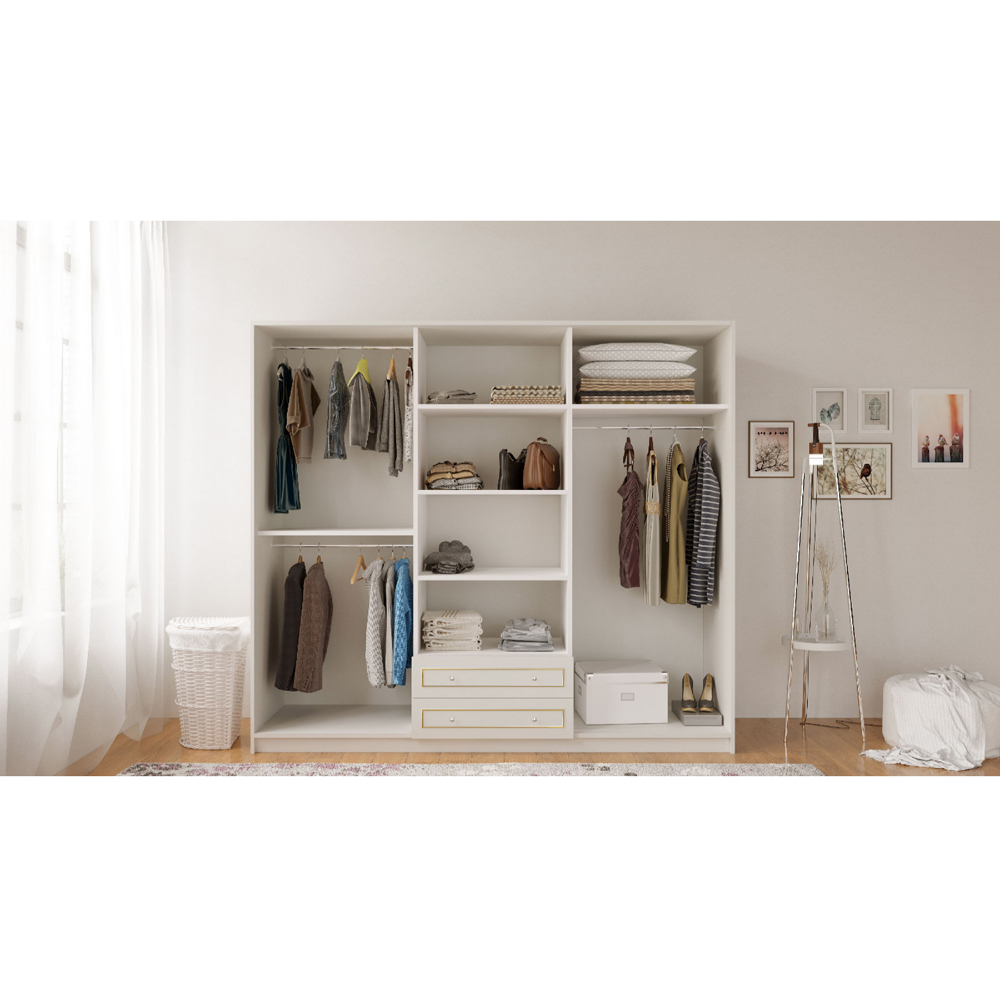 Evu MARIE 6 Door 2 Drawer Gold and White XL Mirrored Wardrobe Image 6