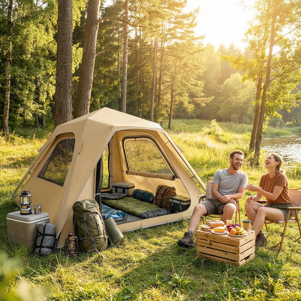 Outsunny 3-4 Person Waterproof Pop Up Camping Tent Khaki Image 4
